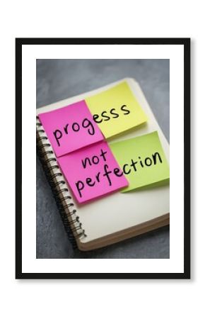 Progress, Not Perfection: Motivational Message on Notepad