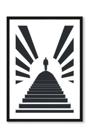 A silhouette of a man ascending stairs towards a bright light, symbolizing growth and success.