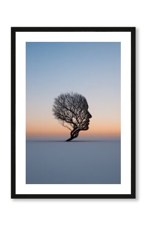 Nurturing Growth Mindset: Head with Roots and Branches in Soft Natural Light