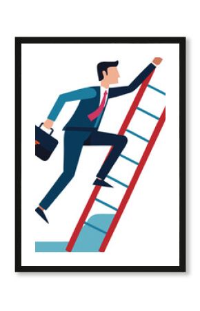 Businessman climbing a ladder towards success and goals