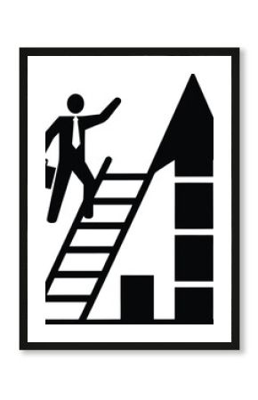 Businessman climbing a ladder towards success representing career growth and achievement