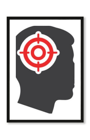 Human head silhouette with target symbol inside brain concept for focus goals motivation strategy success vector