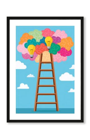 Ladder brain idea lightbulb cloud sky colorful creativity inspiration concept motivation imagination innovation thinking success achievement mental solution intelligence education knowledge