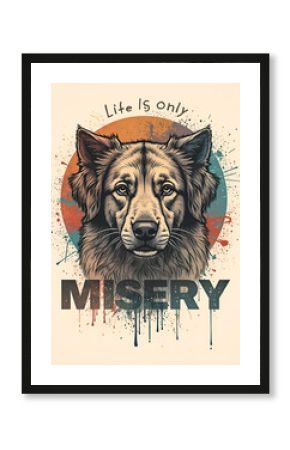Sad Dog Illustration with “Life Is Only Misery” Quote