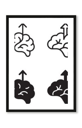 Isolated Growth Mindset black vector icon set, growth mindset icons, motivation brain development success, solid black outline filled minimal thin stroke, self improvement inspiration symbols