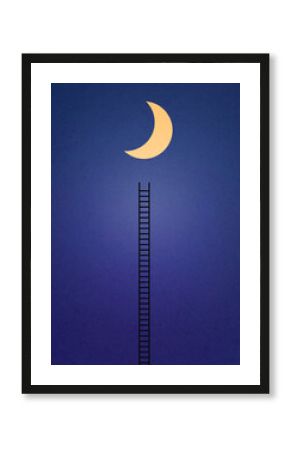 Ladder reaching up to crescent moon at night symbolizing motivation and goals