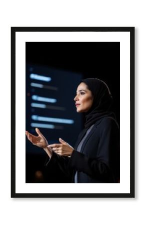 Muslim businesswoman giving presentation at conference