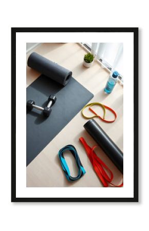 Home workout essentials for a balanced fitness routine in a bright, inviting space