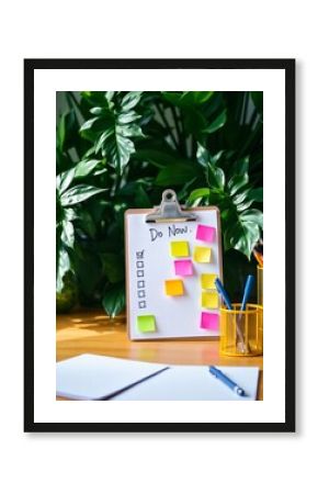 Organized Workspace with To-Do List and Colorful Sticky Notes in a Lively Green Environment