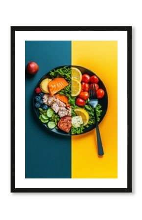 This split-image highlights a balanced meal alongside an individual exercising, promoting the importance of fitness and nutrition for a healthy lifestyle.
