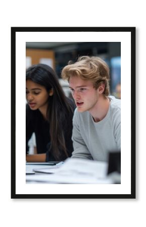 Students collaborating on a project in a study space