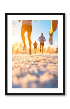 Winter Sunrise Running Group of Runners in Motion