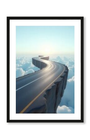 Winding road floating in the sky at sunrise