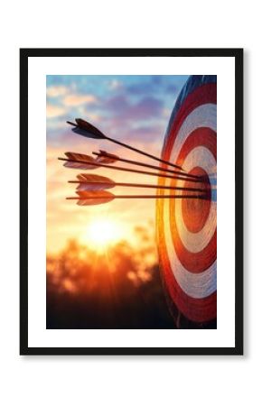 Sunset Target with Arrows at the Center for Success and Accuracy in Business