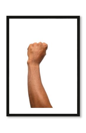 A raised clenched fist symbolizing strength, power, resistance, and unity against a plain background, representing empowerment and determination.