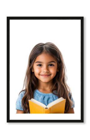 Girl reading book in joyful expression isolated on transparent background
