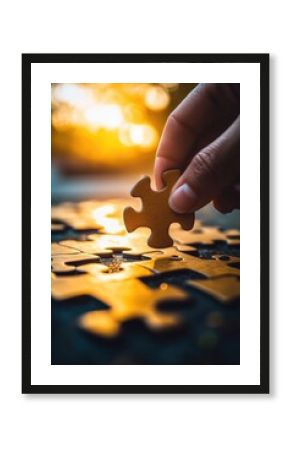 A person placing a piece of a puzzle, great for business or education use