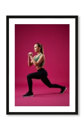Fitness enthusiast performing lunges in athletic wear for healthy lifestyle and exercise motivation