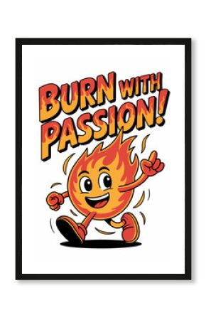 Animated Flame Character Inspiring Passion - Retro Cartoon Mascot with Burning Motivation