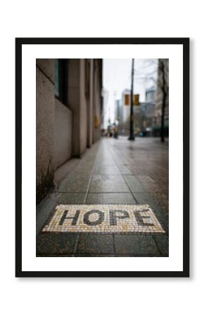 Urban Mosaic Art Installation Featuring Hope City Street Photography Rainy Environment Low Angle View