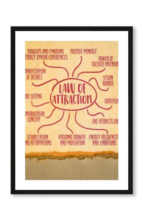 law of attraction infographics or mind sketch on art paper, personal growth and motivation concept