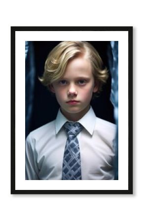 A young boy in a stylish tie and shirt, exuding confidence and professionalism. Generative AI.