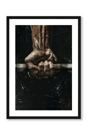 Close-Up of Weightlifter's Hand Gripping Barbell for Fitness Motivation Poster Design