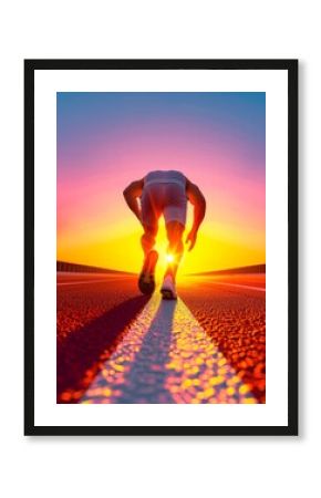 running towards the sunrise, a motivational athlete on the road to success.
