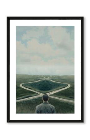 Confused Man on a Path with Multiple Directions – Decision-Making and Life Choices