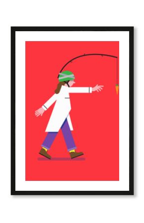 Woman reaching for carrot on stick