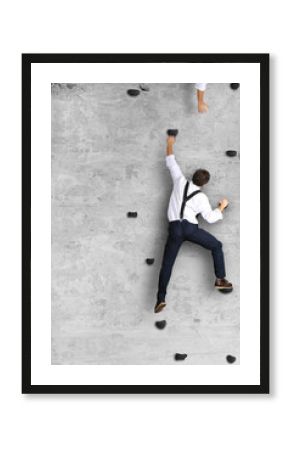 Businessman climbs the wall as a climber, business concept