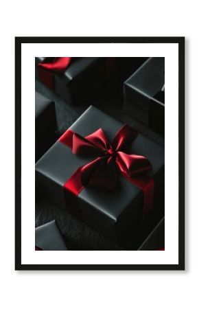 Black boxes with red ribbons
