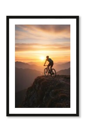 Cyclist Silhouette on a Mountain Trail at Sunset