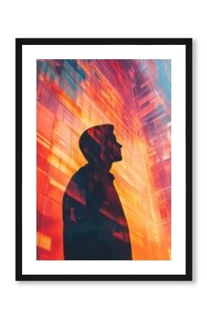 Silhouette of Man with Abstract Glowing Building - Artistic and Conceptual Visual