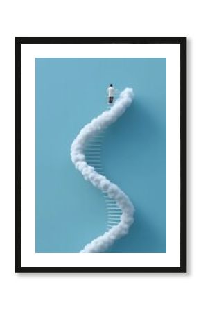 Growth mindset, motivation and self-improvement: Staircase shaped like DNA helix with climber, motivation, evolving through knowledge.