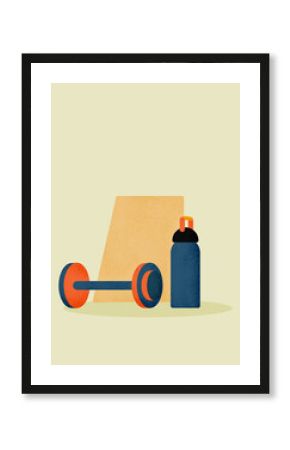 Dumbbell with water bottle and exercise mat
