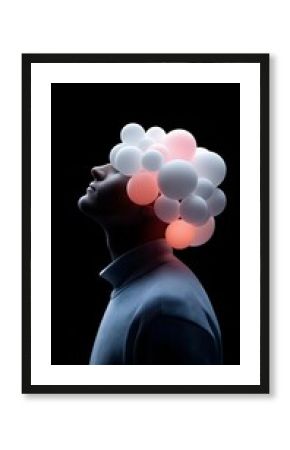 Growth mindset, motivation and self-improvement: Floating light spheres entering human head, motivation, ideas and continuous learning.