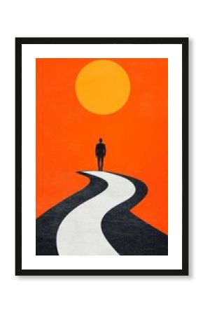 Abstract Entrepreneurial Leadership Journey Concept on Isolated Orange Background