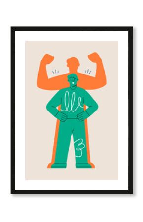Confident man with power and strength in spirit. Self-confidence and motivation concept. Colorful vector illustration
