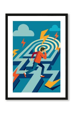 The persons energy and motivation quickly dwindles as they continue traversing through the neverending maze of stress.. Vector illustration