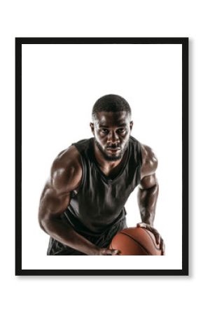 Basketball player in action court sports dynamic pose isolated on transparent background