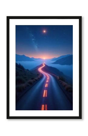 Winding Road to a Starlit Horizon A Journey into the Unknown, Symbolizing Progress and Adventure
