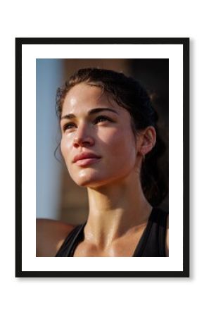 Athletic woman training outdoors urban setting portrait photography bright environment close-up fitness motivation