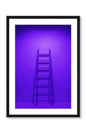 Illuminated Purple Ladder Against a Dark Backdrop for Atmospheric Ascent