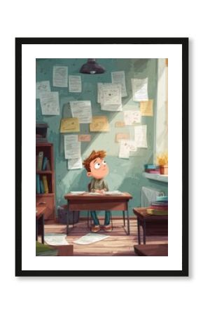 Cartoon Motivational quote poster in classroom 