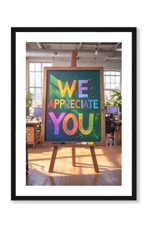 Colorful appreciation sign in a modern office space