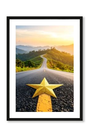 Winding road with golden star