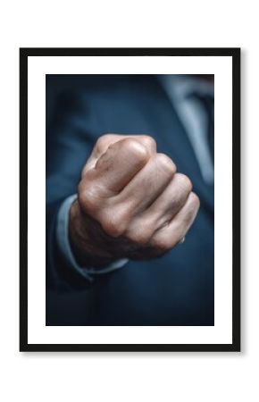 Confident businessman clenching his fist gently in a gesture of determination and motivation in a corporate environment.