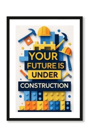 Inspiring message 'Your Future is Under Construction' with vibrant building blocks and tools, perfect for motivation and growth themes.