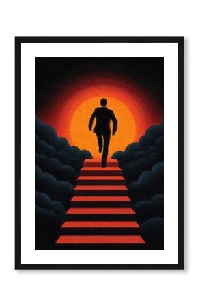 Man Ascending Staircase Towards Glowing Horizon